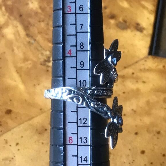 Natural Blue Sapphire Sterling Silver Dragonfly Ring Size 5 - Picture 6 of 7